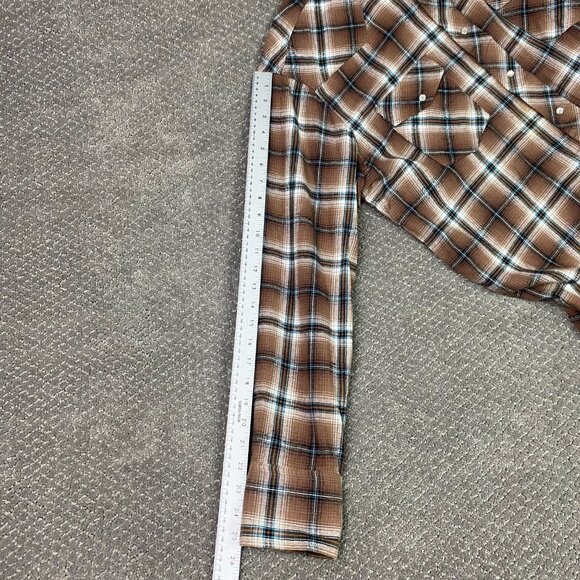 Vintage Wrangler Pearl Snap Flannel Shirt Men's XL Brown Check Plaid Wester - Picture 10 of 11